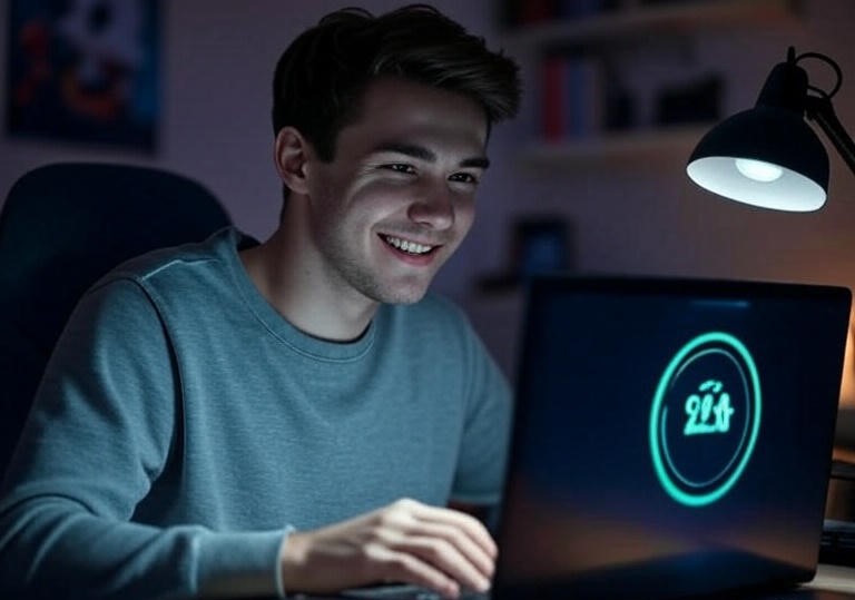 gamer at a laptop
