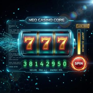 A digital interface showing random number generation, glowing numbers and algorithms