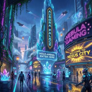 A futuristic open-world city with glowing casinos